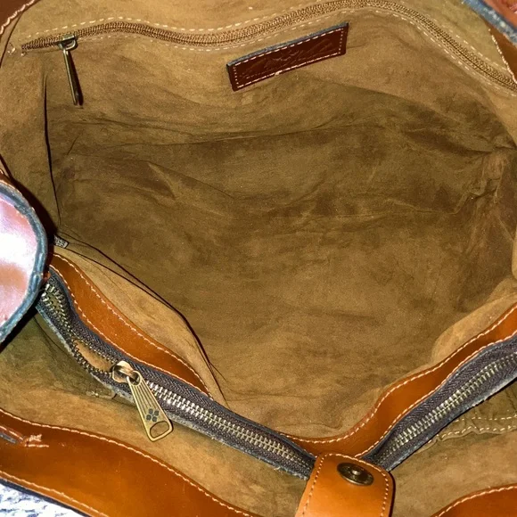 Patricia Nash Embossed Leather Large Tote Brown Tooled Floral Suede Shoulder Bag - Picture 7 of 17